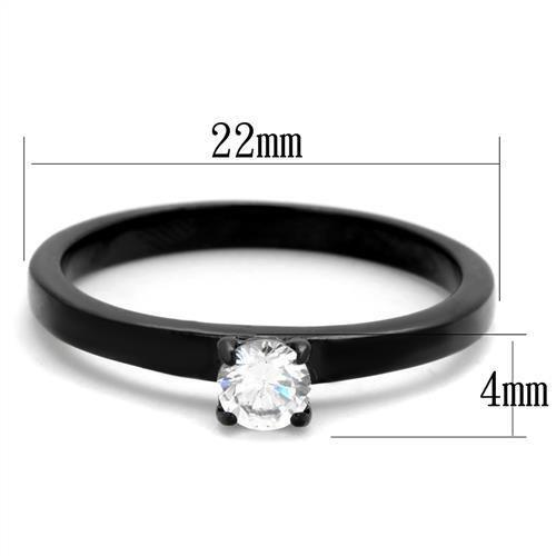 TK2016 IP Black Stainless Steel Ring featuring AAA Grade CZ, showcasing its sleek design and clear center stone.