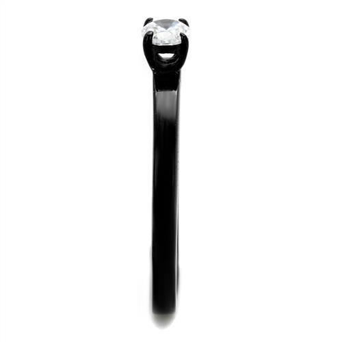 TK2016 IP Black Stainless Steel Ring featuring AAA Grade CZ, showcasing its sleek design and clear center stone.