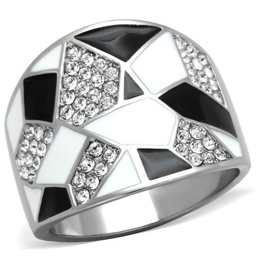 TK2024 High Polished Stainless Steel Ring featuring a clear top-grade crystal centerpiece, showcasing a sleek and modern design.