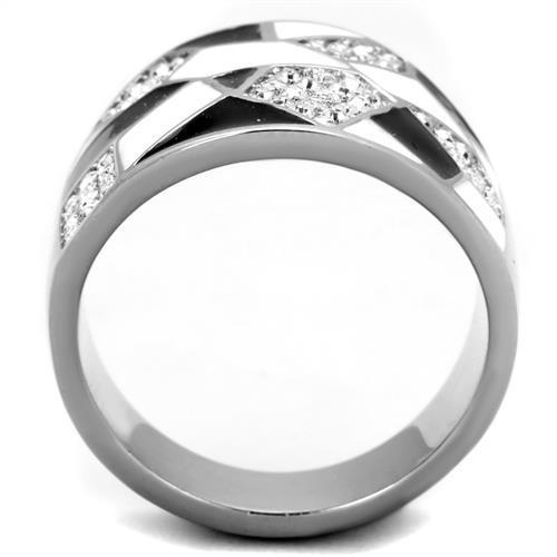 TK2024 High Polished Stainless Steel Ring featuring a clear top-grade crystal centerpiece, showcasing a sleek and modern design.