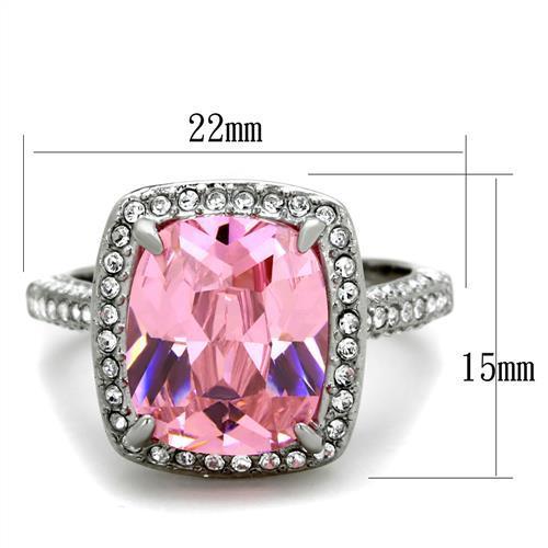 TK2027 High Polished Stainless Steel Ring featuring a rose AAA Grade CZ stone, showcasing its elegant design and shiny finish.