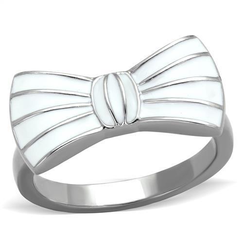 TK2028 High Polished Stainless Steel Ring featuring a white epoxy center stone, showcasing its elegant design and shiny finish.