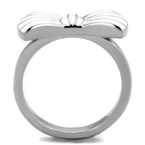 TK2028 High Polished Stainless Steel Ring featuring a white epoxy center stone, showcasing its elegant design and shiny finish.