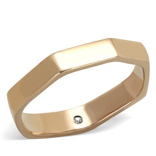 TK2030 IP Rose Gold Stainless Steel Ring featuring a clear top-grade crystal centerpiece, showcasing elegance and durability.