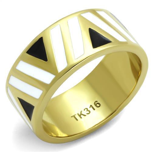 TK2037 IP Gold Stainless Steel Ring featuring a vibrant multi-color epoxy stone, showcasing its elegant design and luxurious finish.