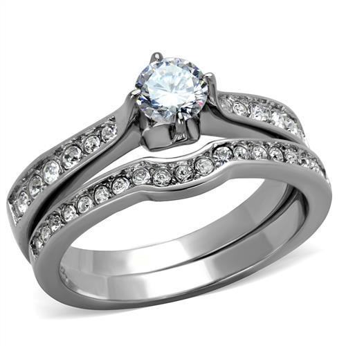 TK2039 High Polished Stainless Steel Ring featuring a clear AAA Grade CZ stone, showcasing a sleek and modern design.