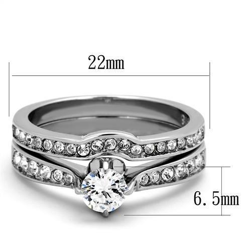 TK2039 High Polished Stainless Steel Ring featuring a clear AAA Grade CZ stone, showcasing a sleek and modern design.