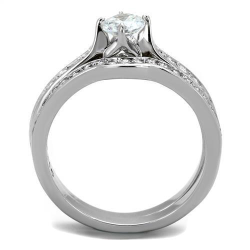 TK2039 High Polished Stainless Steel Ring featuring a clear AAA Grade CZ stone, showcasing a sleek and modern design.