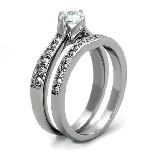 TK2039 High Polished Stainless Steel Ring featuring a clear AAA Grade CZ stone, showcasing a sleek and modern design.