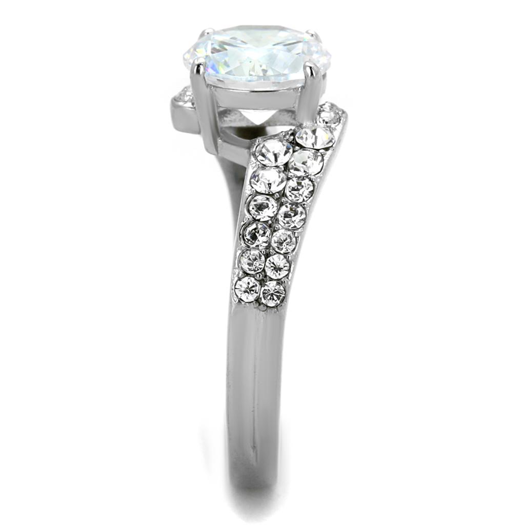 TK2040 High Polished Stainless Steel Ring featuring a clear AAA Grade CZ stone, showcasing its elegant design and shiny finish.