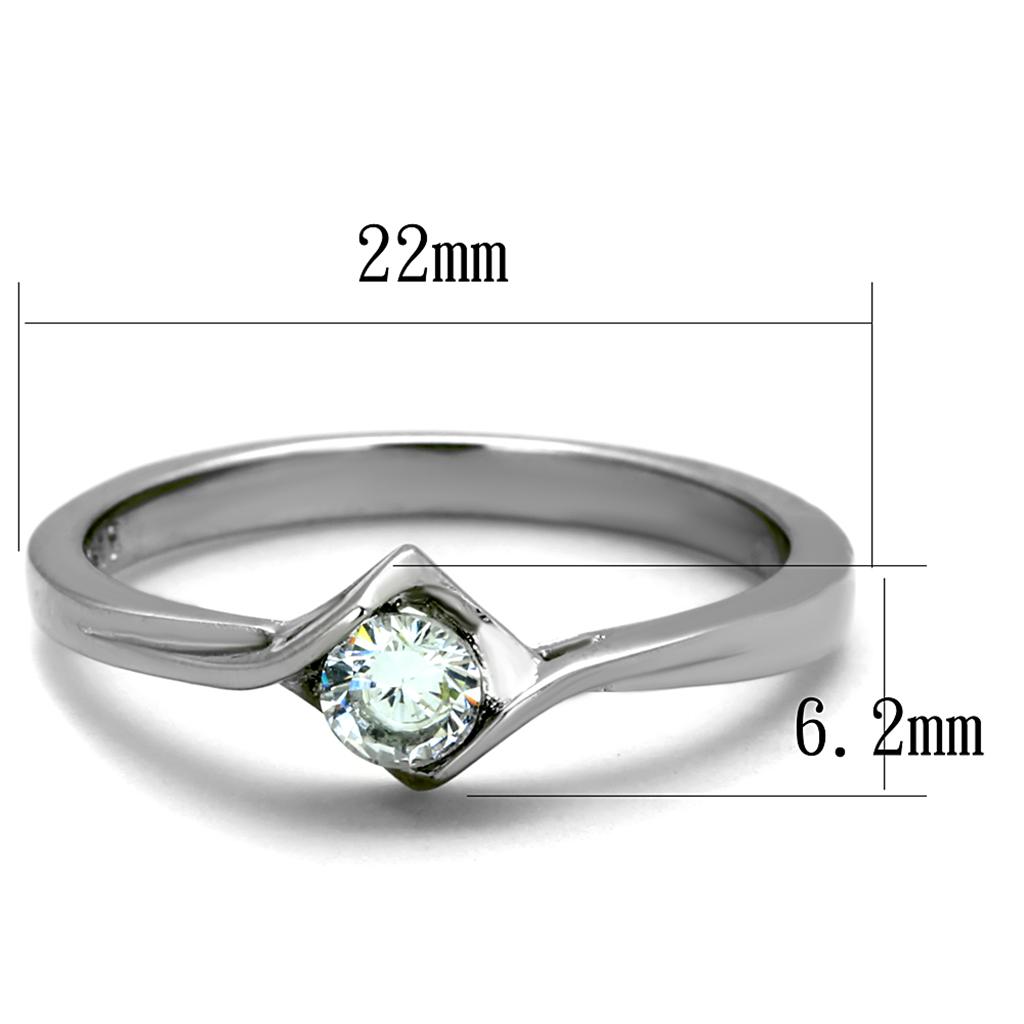 TK2042 High Polished Stainless Steel Ring featuring a clear AAA Grade CZ stone, showcasing its elegant design and shiny finish.