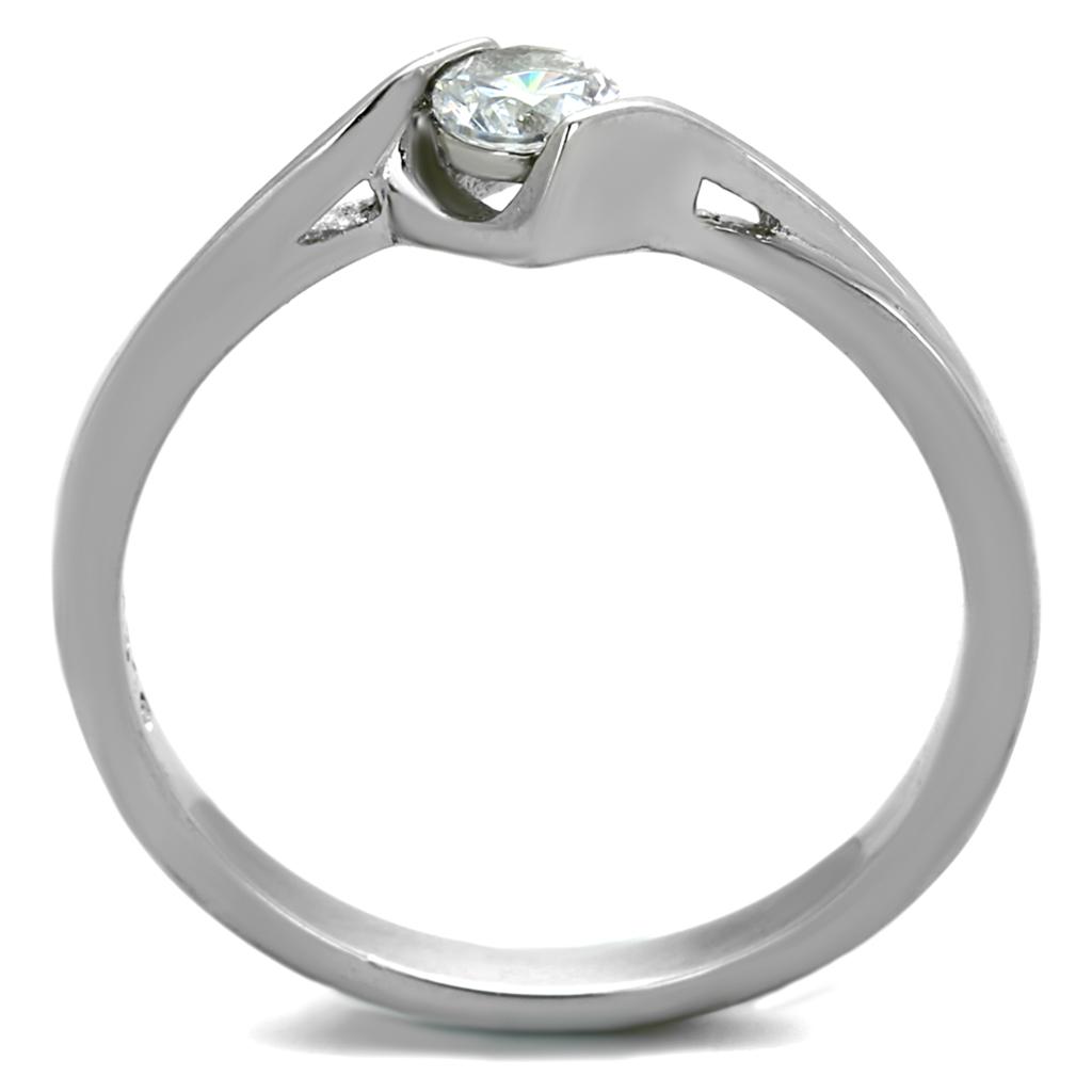 TK2042 High Polished Stainless Steel Ring featuring a clear AAA Grade CZ stone, showcasing its elegant design and shiny finish.