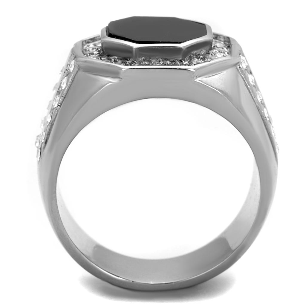 TK2066 High Polished Stainless Steel Ring featuring a clear top-grade crystal centerpiece, showcasing a sleek and shiny design.