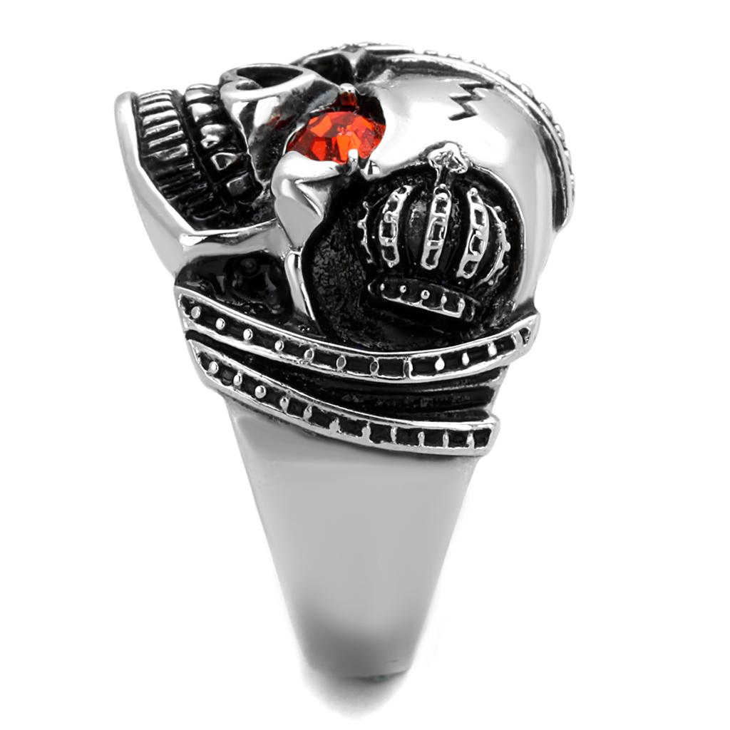 TK2061 High Polished Stainless Steel Ring featuring a vibrant orange top-grade crystal centerpiece, showcasing its elegant design.