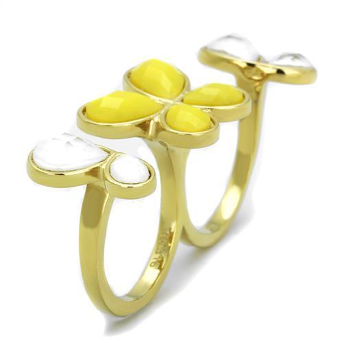 TK2101 IP Gold Stainless Steel Ring featuring a synthetic citrine yellow stone, showcasing its elegant design and luxurious finish.