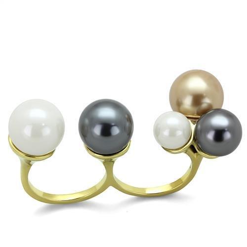 TK2108 IP Gold Stainless Steel Ring featuring a multi-color synthetic pearl, showcasing a luxurious design and durable material.