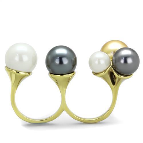 TK2108 IP Gold Stainless Steel Ring featuring a multi-color synthetic pearl, showcasing a luxurious design and durable material.