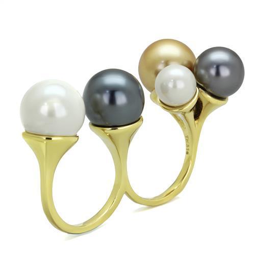 TK2108 IP Gold Stainless Steel Ring featuring a multi-color synthetic pearl, showcasing a luxurious design and durable material.