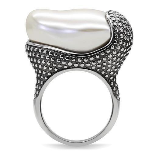 TK212 High Polished Stainless Steel Ring featuring a white synthetic stone, showcasing a sleek and shiny design.