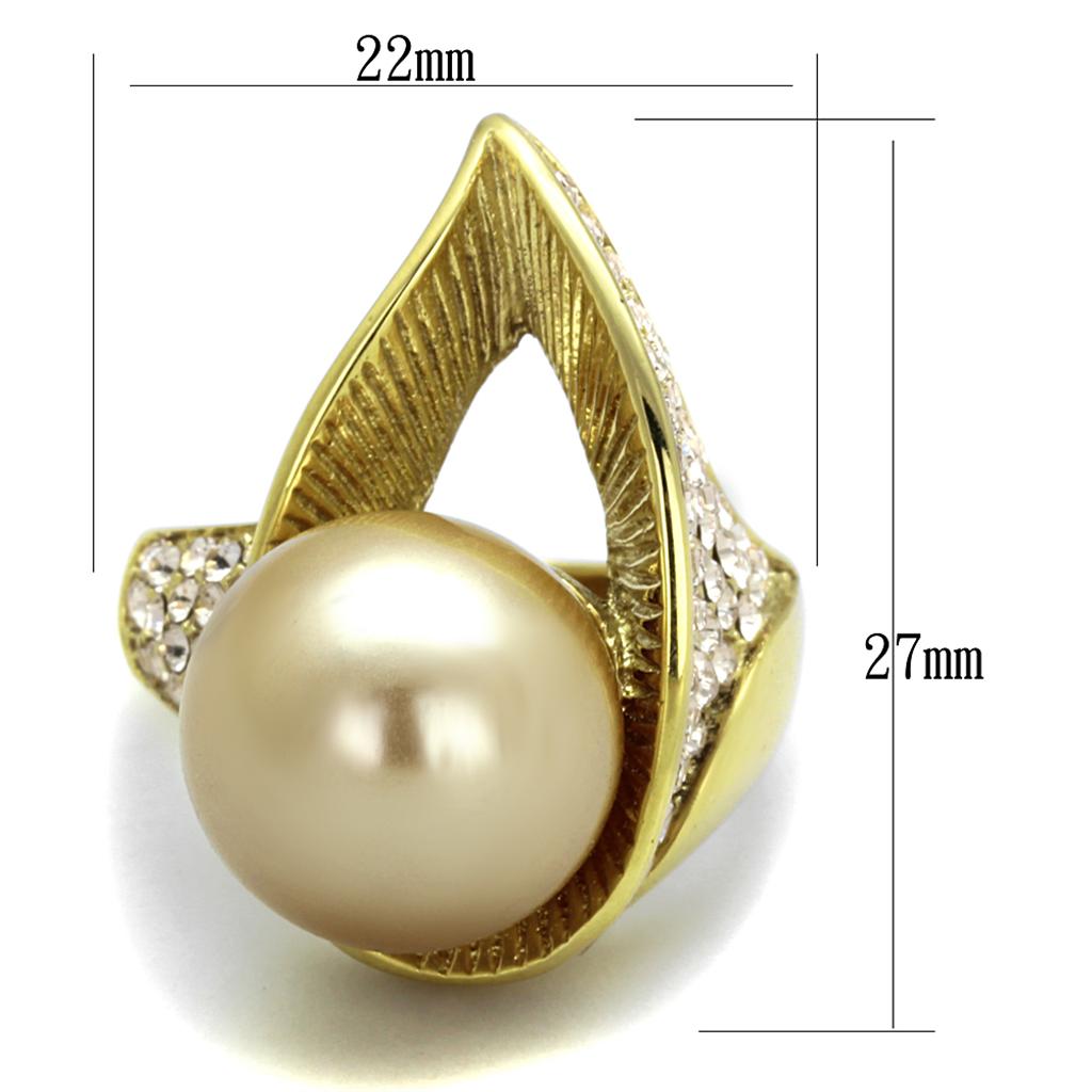 TK2131 IP Gold Stainless Steel Ring featuring a champagne synthetic pearl, showcasing its elegant design and luxurious finish.