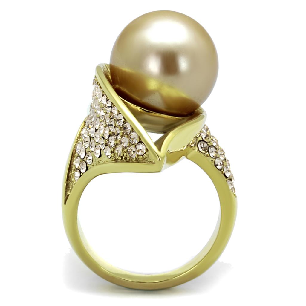 TK2131 IP Gold Stainless Steel Ring featuring a champagne synthetic pearl, showcasing its elegant design and luxurious finish.