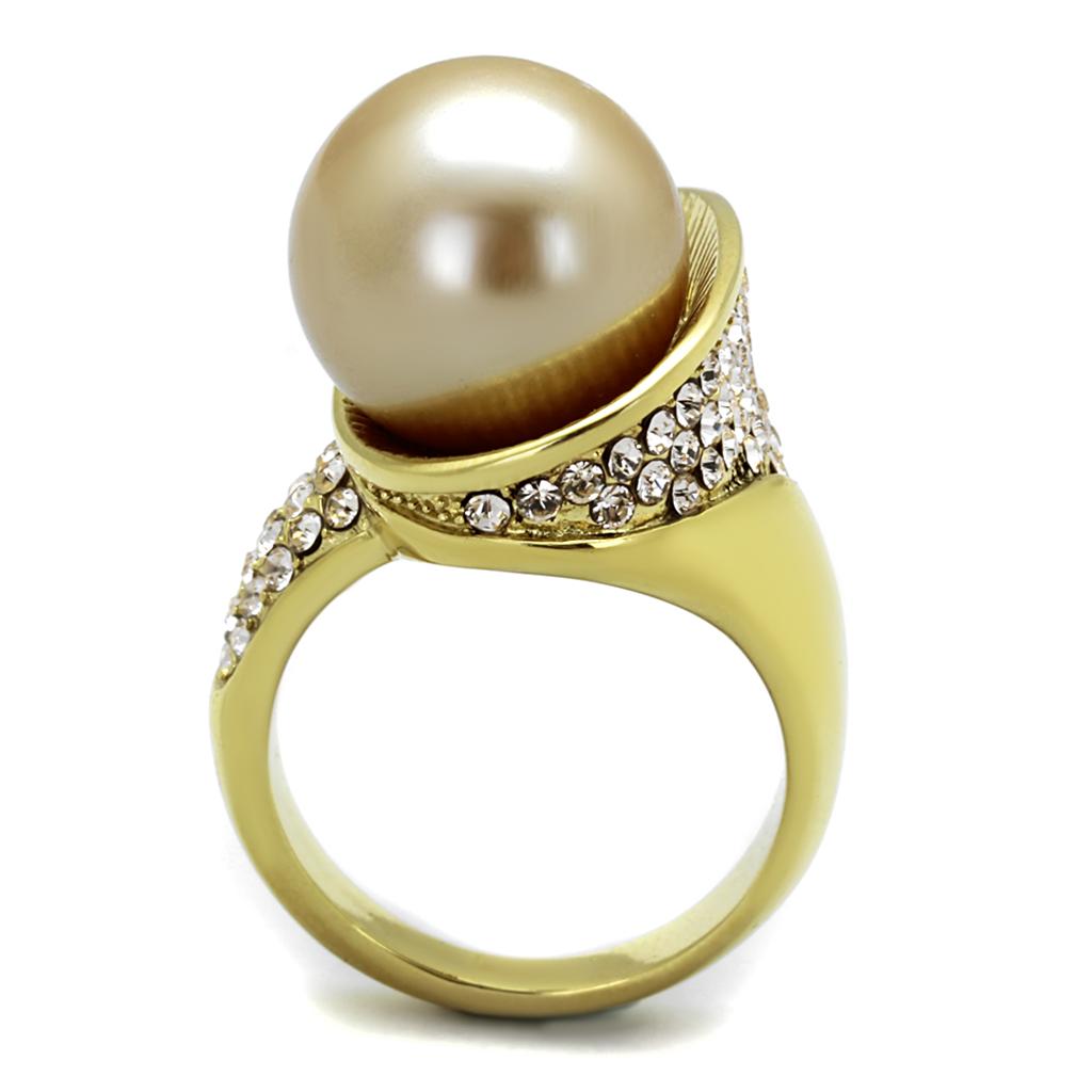 TK2131 IP Gold Stainless Steel Ring featuring a champagne synthetic pearl, showcasing its elegant design and luxurious finish.