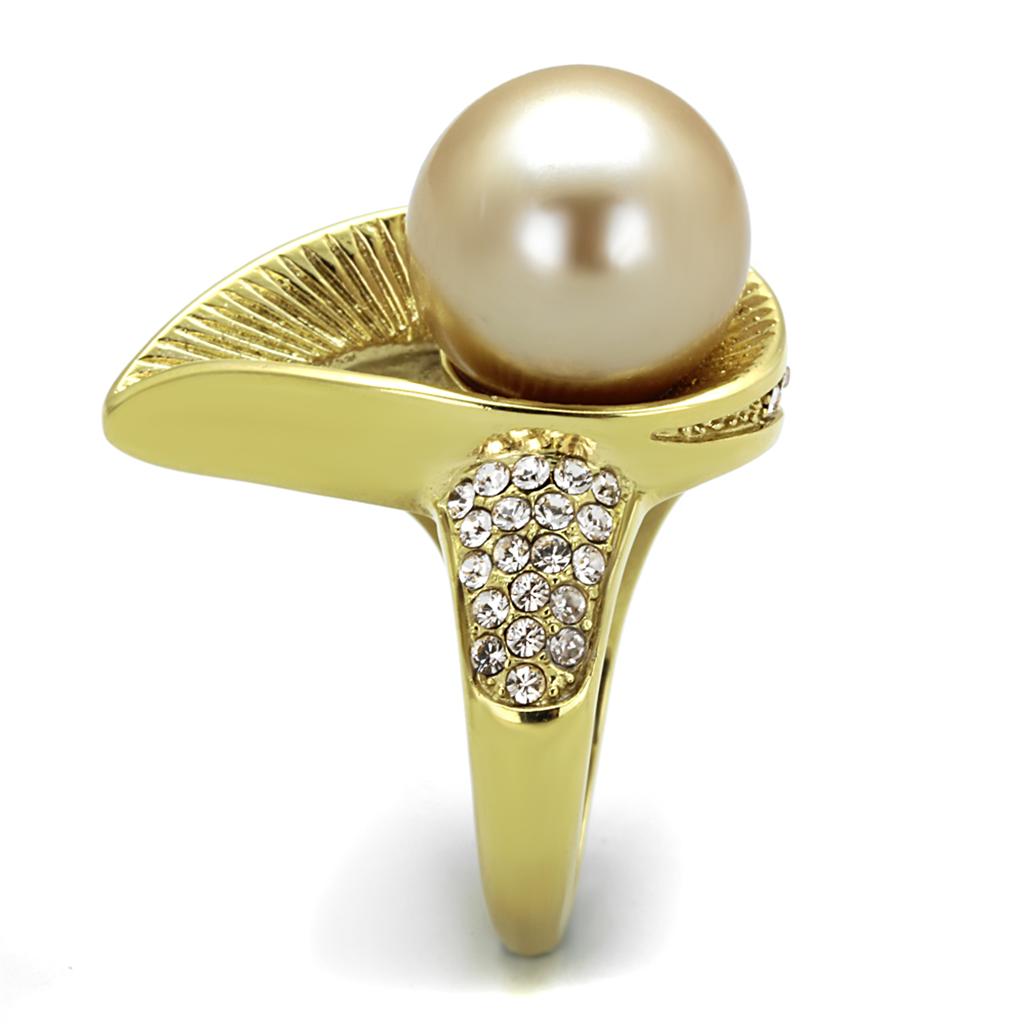 TK2131 IP Gold Stainless Steel Ring featuring a champagne synthetic pearl, showcasing its elegant design and luxurious finish.