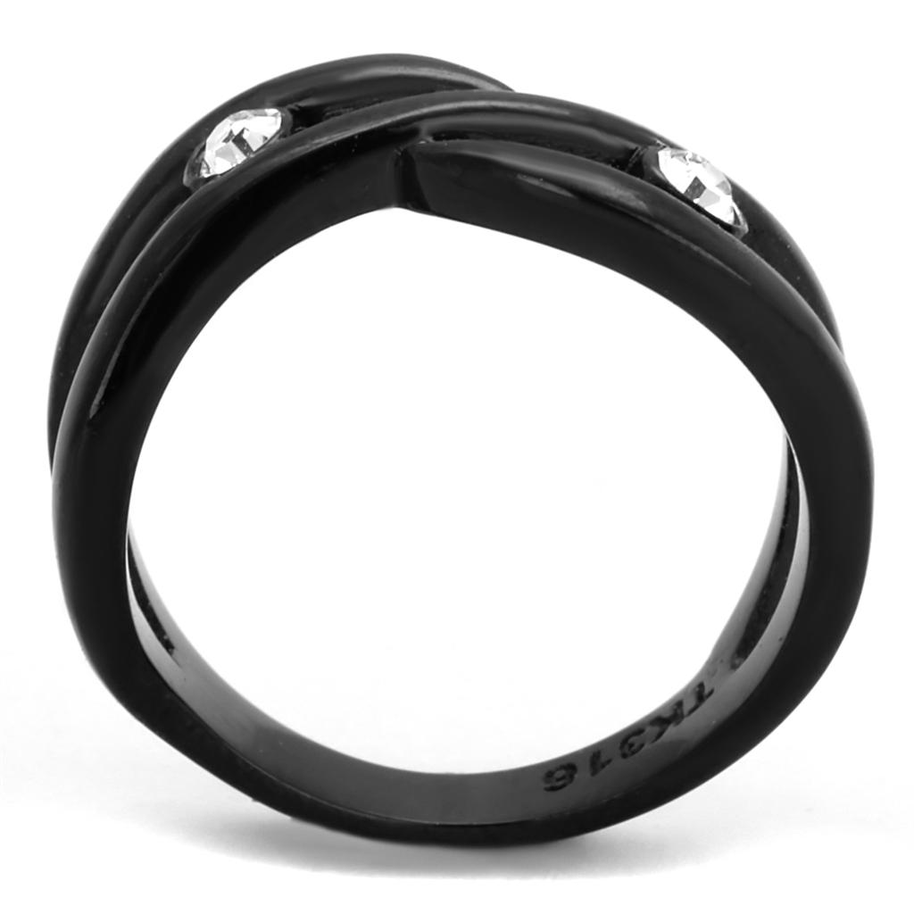 TK2137 IP Black Stainless Steel Ring featuring a clear top grade crystal, showcasing a modern design with a sleek finish.