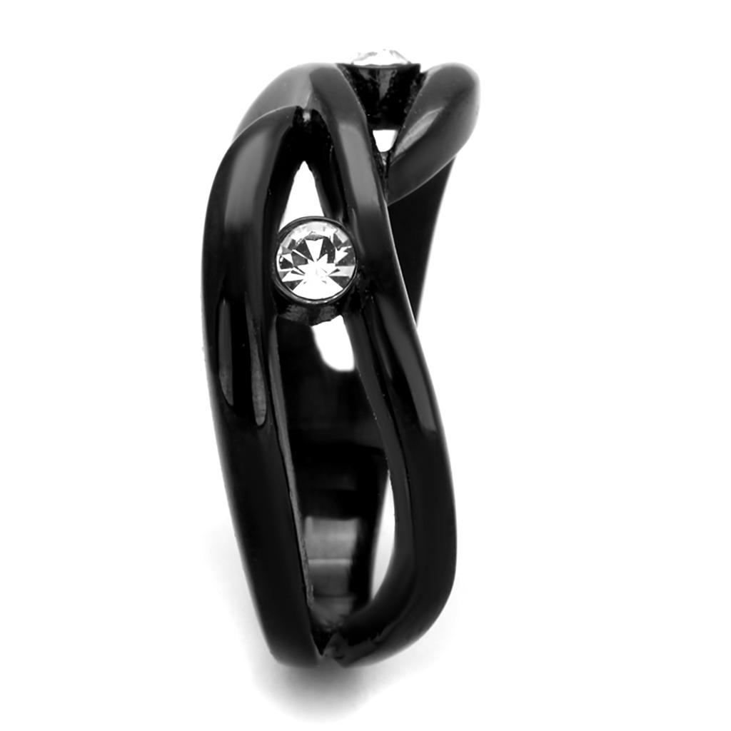 TK2137 IP Black Stainless Steel Ring featuring a clear top grade crystal, showcasing a modern design with a sleek finish.