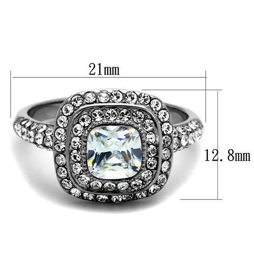 TK2114 High Polished Stainless Steel Ring featuring a clear AAA grade CZ stone, showcasing its elegant design and shiny finish.