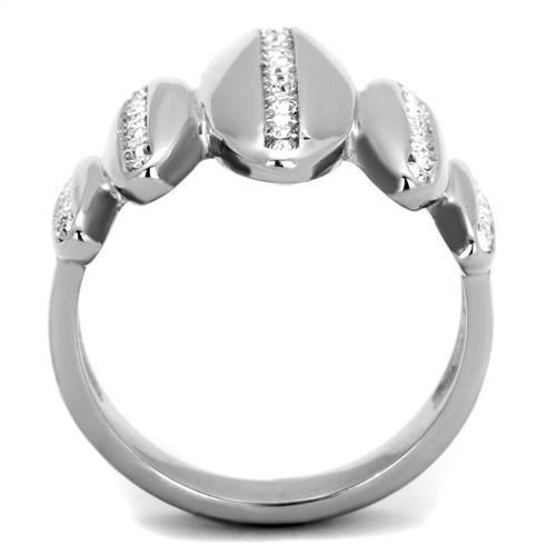 TK2156 High Polished Stainless Steel Ring featuring a clear top-grade crystal centerpiece, showcasing its elegant design and shine.