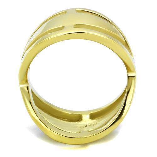 TK2157 IP Gold Stainless Steel Ring with a sleek, minimalist design, showcasing its shiny gold finish and smooth edges.