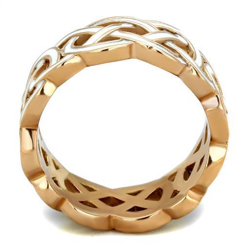 TK2159 IP Rose Gold Stainless Steel Ring featuring a white epoxy center stone, showcasing a modern and elegant design.