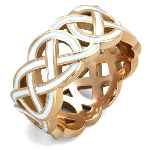 TK2159 IP Rose Gold Stainless Steel Ring featuring a white epoxy center stone, showcasing a modern and elegant design.