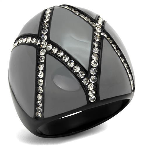 TK2216 IP Black Stainless Steel Ring featuring a clear top-grade crystal, showcasing a sleek and modern design.