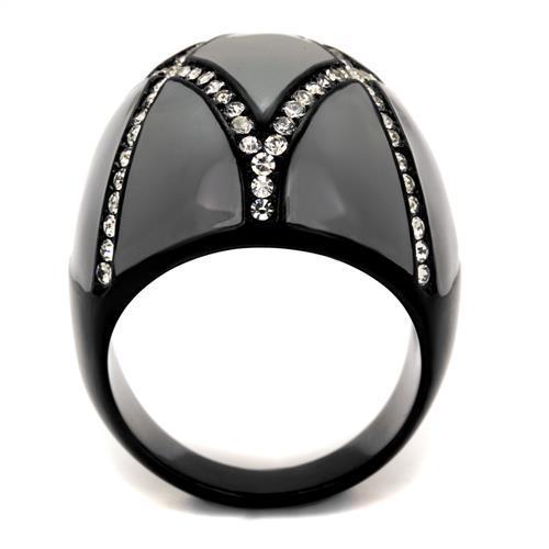 TK2216 IP Black Stainless Steel Ring featuring a clear top-grade crystal, showcasing a sleek and modern design.