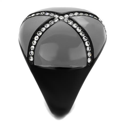 TK2216 IP Black Stainless Steel Ring featuring a clear top-grade crystal, showcasing a sleek and modern design.