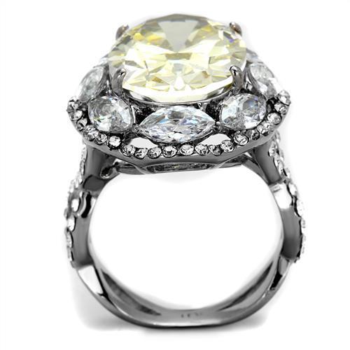 TK2162 High Polished Stainless Steel Ring featuring a AAA Grade CZ stone in Citrine Yellow, showcasing its elegant design and shine.