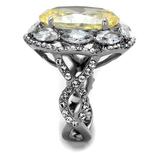 TK2162 High Polished Stainless Steel Ring featuring a AAA Grade CZ stone in Citrine Yellow, showcasing its elegant design and shine.