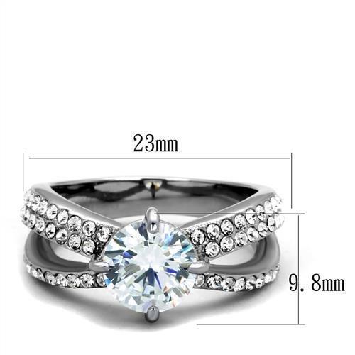 TK2165 High Polished Stainless Steel Ring featuring a clear AAA Grade CZ stone, showcasing a sleek and modern design.