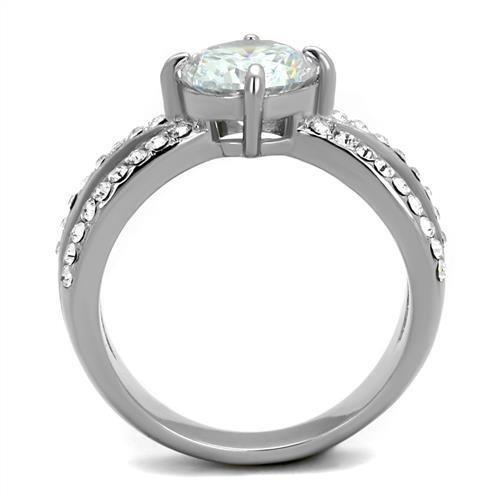 TK2165 High Polished Stainless Steel Ring featuring a clear AAA Grade CZ stone, showcasing a sleek and modern design.