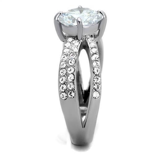 TK2165 High Polished Stainless Steel Ring featuring a clear AAA Grade CZ stone, showcasing a sleek and modern design.