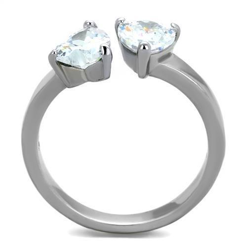 TK2167 High Polished Stainless Steel Ring featuring a clear AAA Grade CZ stone, showcasing its elegant design and shiny finish.