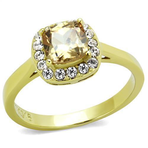 TK2173 IP Gold Stainless Steel Ring featuring a champagne AAA Grade CZ stone, showcasing its elegant design and luxurious finish.