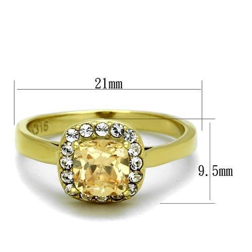 TK2173 IP Gold Stainless Steel Ring featuring a champagne AAA Grade CZ stone, showcasing its elegant design and luxurious finish.