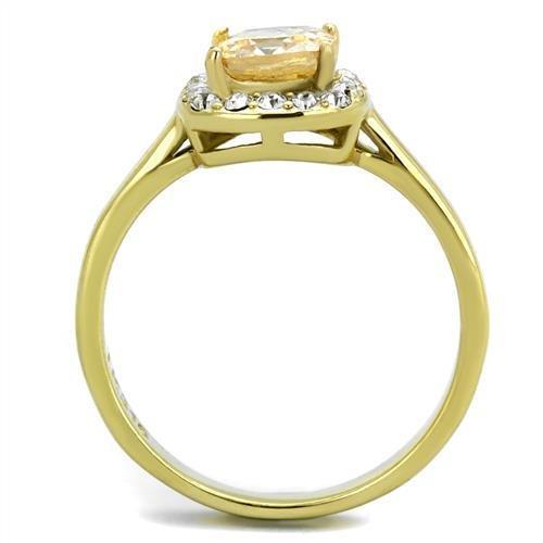 TK2173 IP Gold Stainless Steel Ring featuring a champagne AAA Grade CZ stone, showcasing its elegant design and luxurious finish.