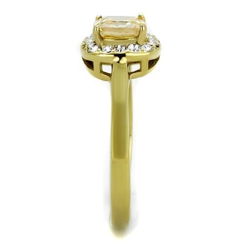 TK2173 IP Gold Stainless Steel Ring featuring a champagne AAA Grade CZ stone, showcasing its elegant design and luxurious finish.