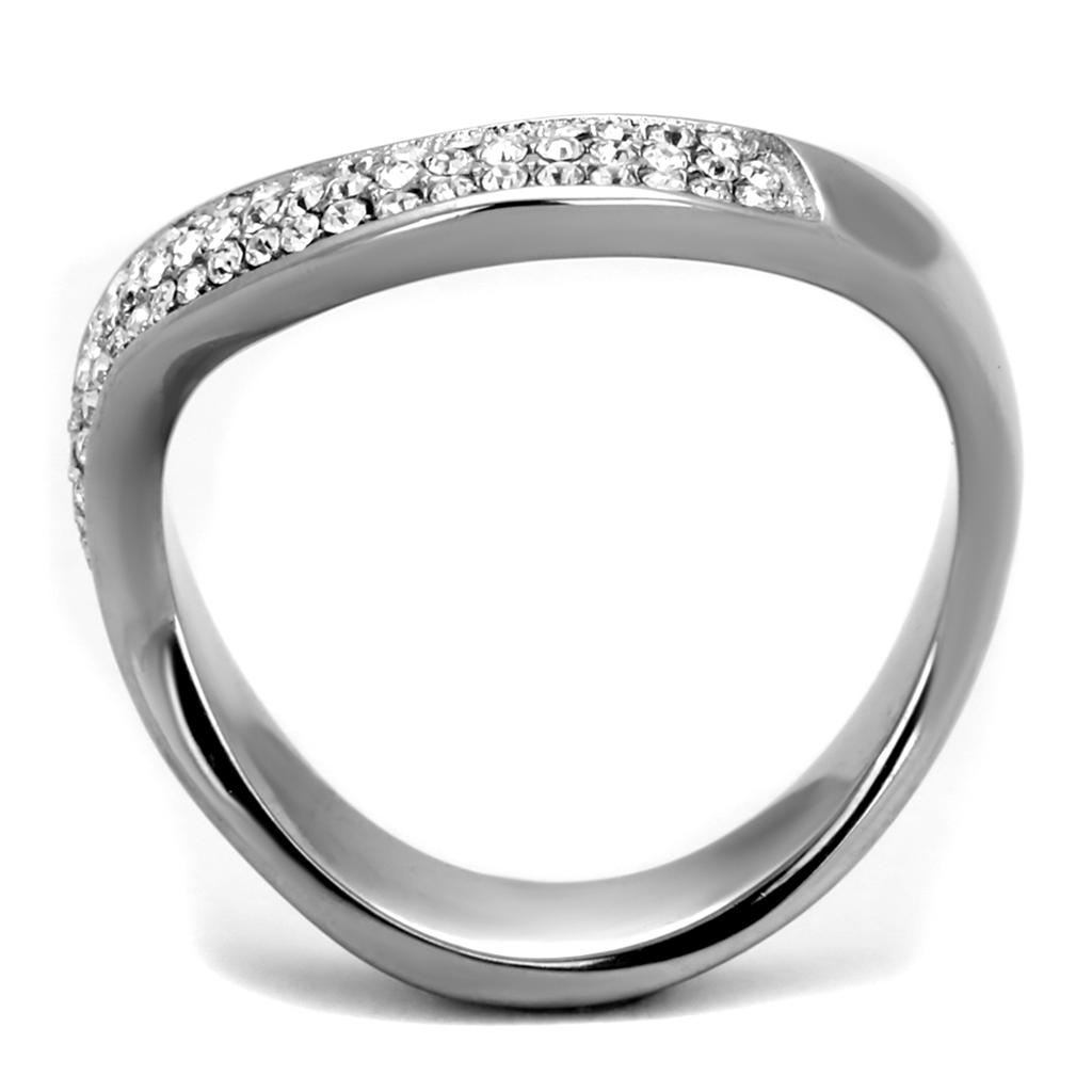 TK2181 High Polished Stainless Steel Ring featuring a clear top-grade crystal, showcasing its elegant design and shiny finish.