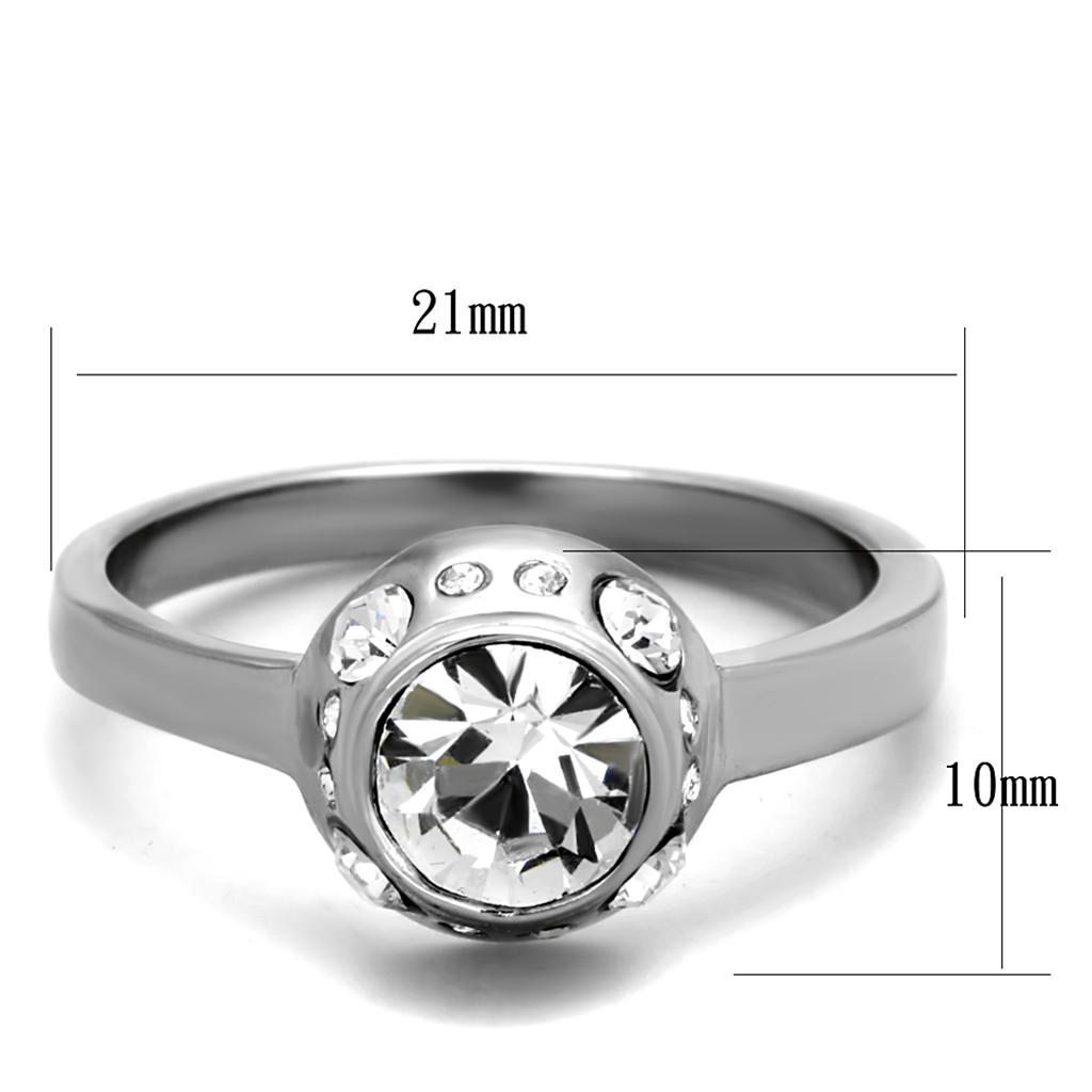 TK2183 High Polished Stainless Steel Ring featuring a clear top-grade crystal, showcasing a sleek and modern design.