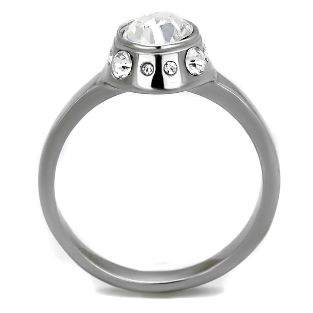 TK2183 High Polished Stainless Steel Ring featuring a clear top-grade crystal, showcasing a sleek and modern design.